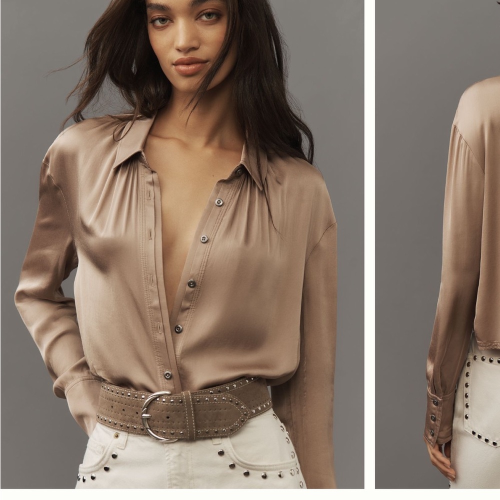 Pilcro Satin Blouse in Taupe